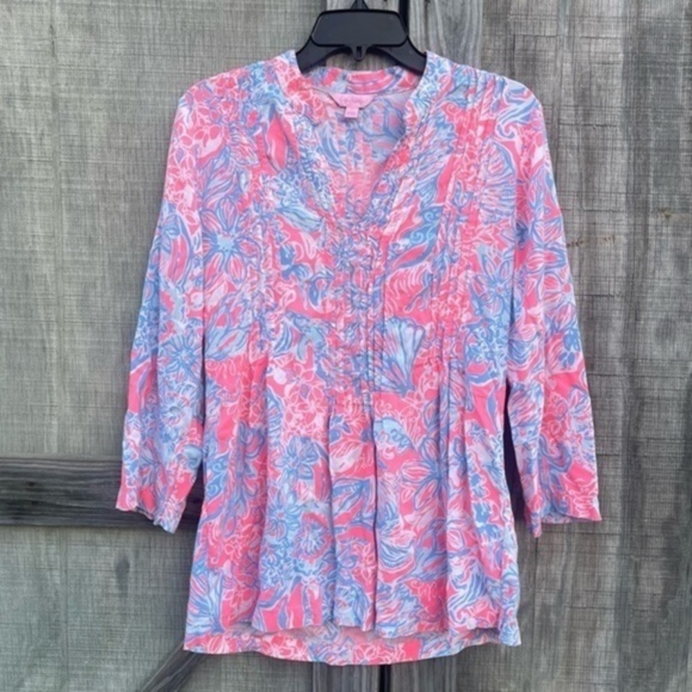 Lilly Pulitzer Sarasota Tunic Top Pintuck Pink Sun Ray Summer Siren Size Medium